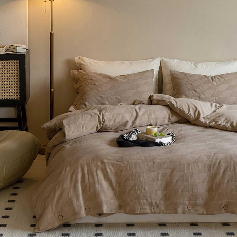 Textured Embossed Double Layer Soft Gauze Washed Satin Cotton Jacquard Four-Piece Set